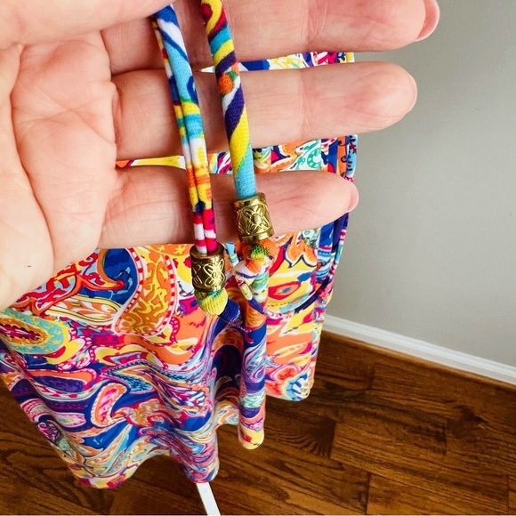 LAUREN RALPH LAUREN Paisley Dress Stretchy Surplice Sleeveless Tie Belt - Picture 7 of 8